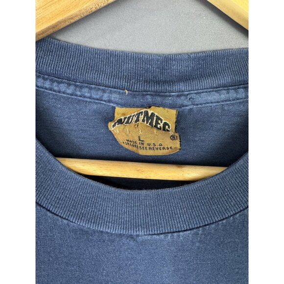 Vintage Nutmeg NCAA Notre Dame Fightin' Irish Fade Navy Blue Shirt Large Sports - Picture 8 of 10